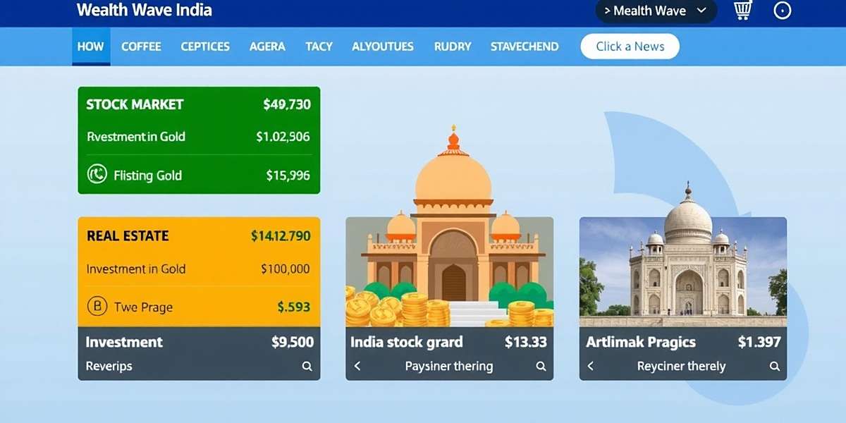 Wealth Wave India investment options screen showing Indian stock market, gold, and real estate investments