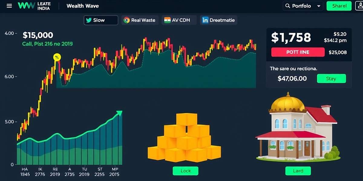 Wealth Wave India advanced player's portfolio showing diversified investments in stocks, gold, and real estate